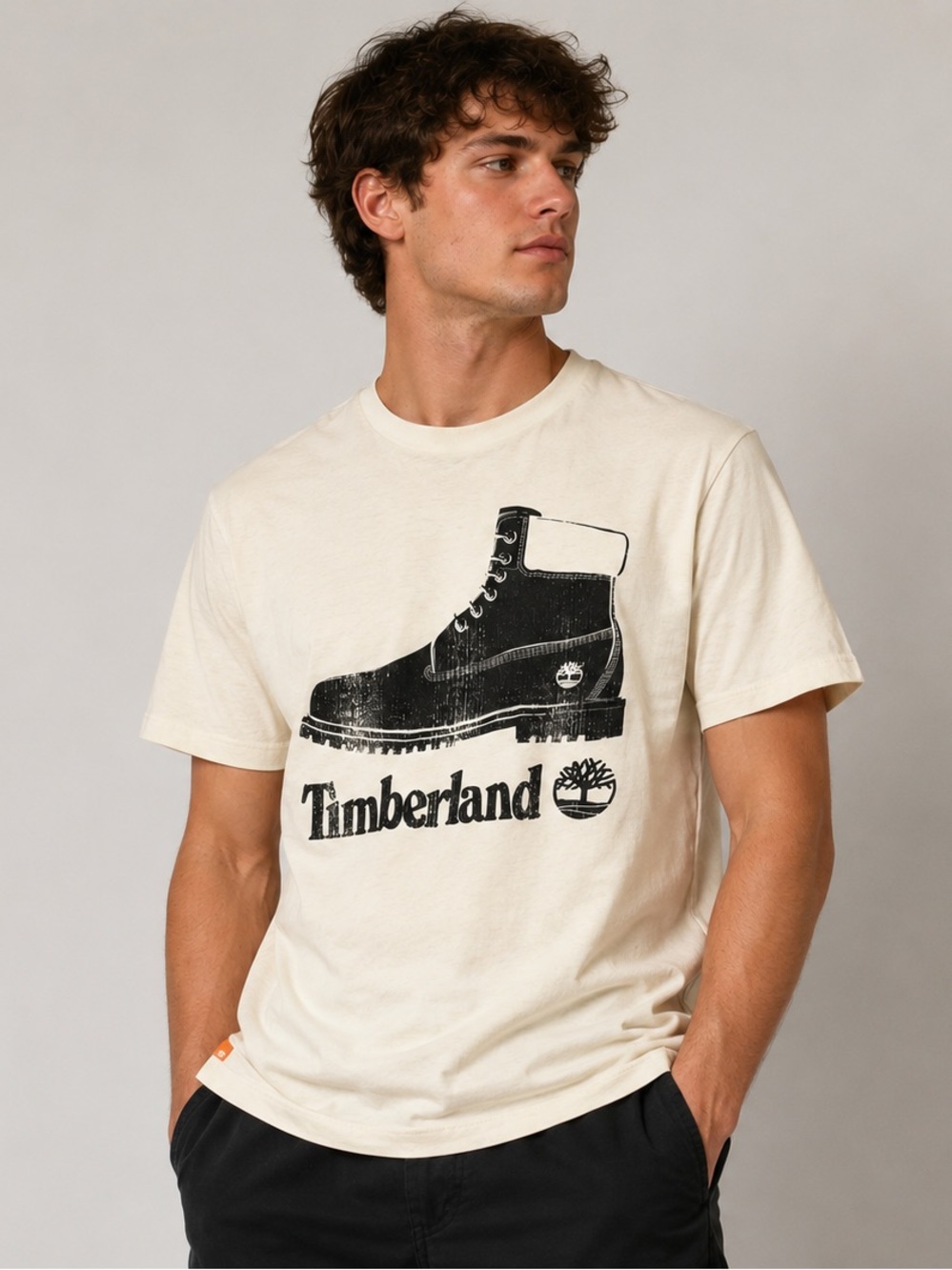 Timberland Cream Tee with Black Boot Graphic